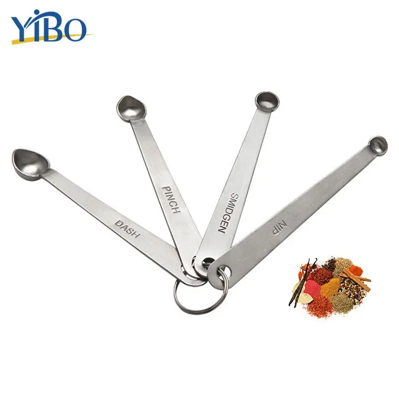 

YIBO 4Pcs/Set Stainless Steel Measuring Spoons Set Kitchen Spice Cooking Tool 0.9/1/1.3/1.5cm Cake Baking Bakeware