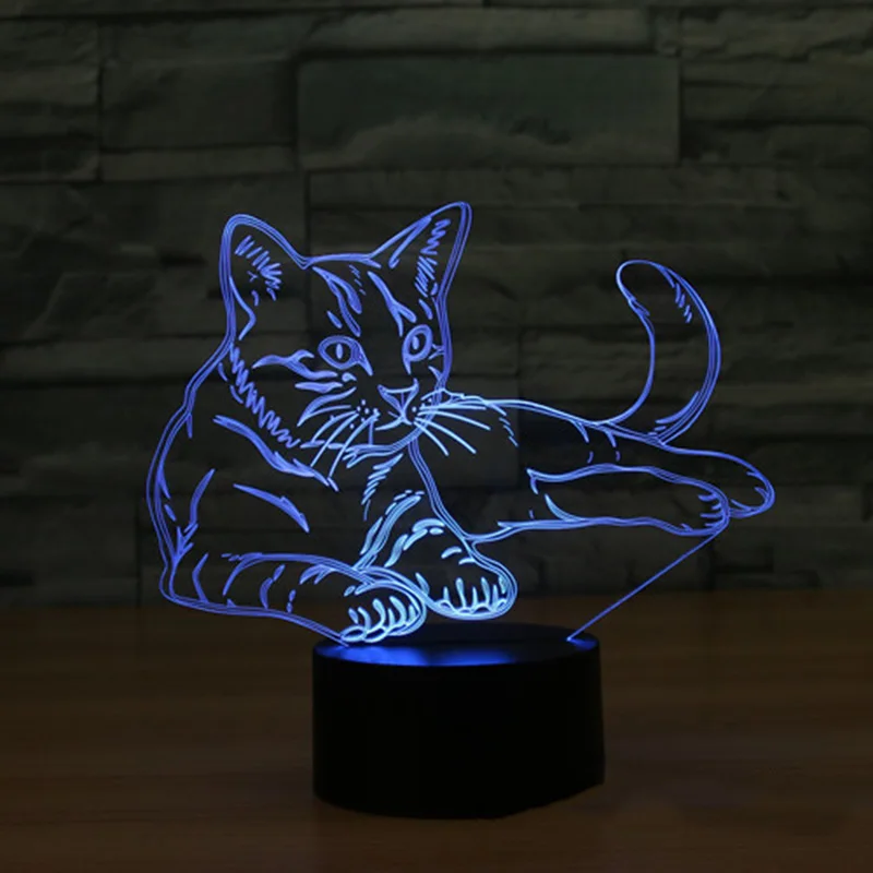 

Cat 3D Night Light Animal Changeable Mood Lamp LED 7 Colors USB 3D Illusion Table Lamp For Home Decorative As Kids Toy Gift