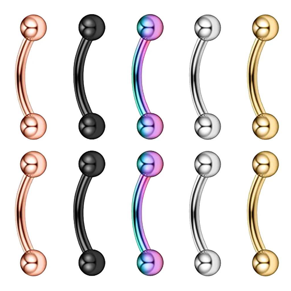 10 Pieces 16G 316L Stainless Steel Curved Balls Eyebrow Ear Lip Navel Ring Piercing 6mm 8mm 10mm 12mm Length