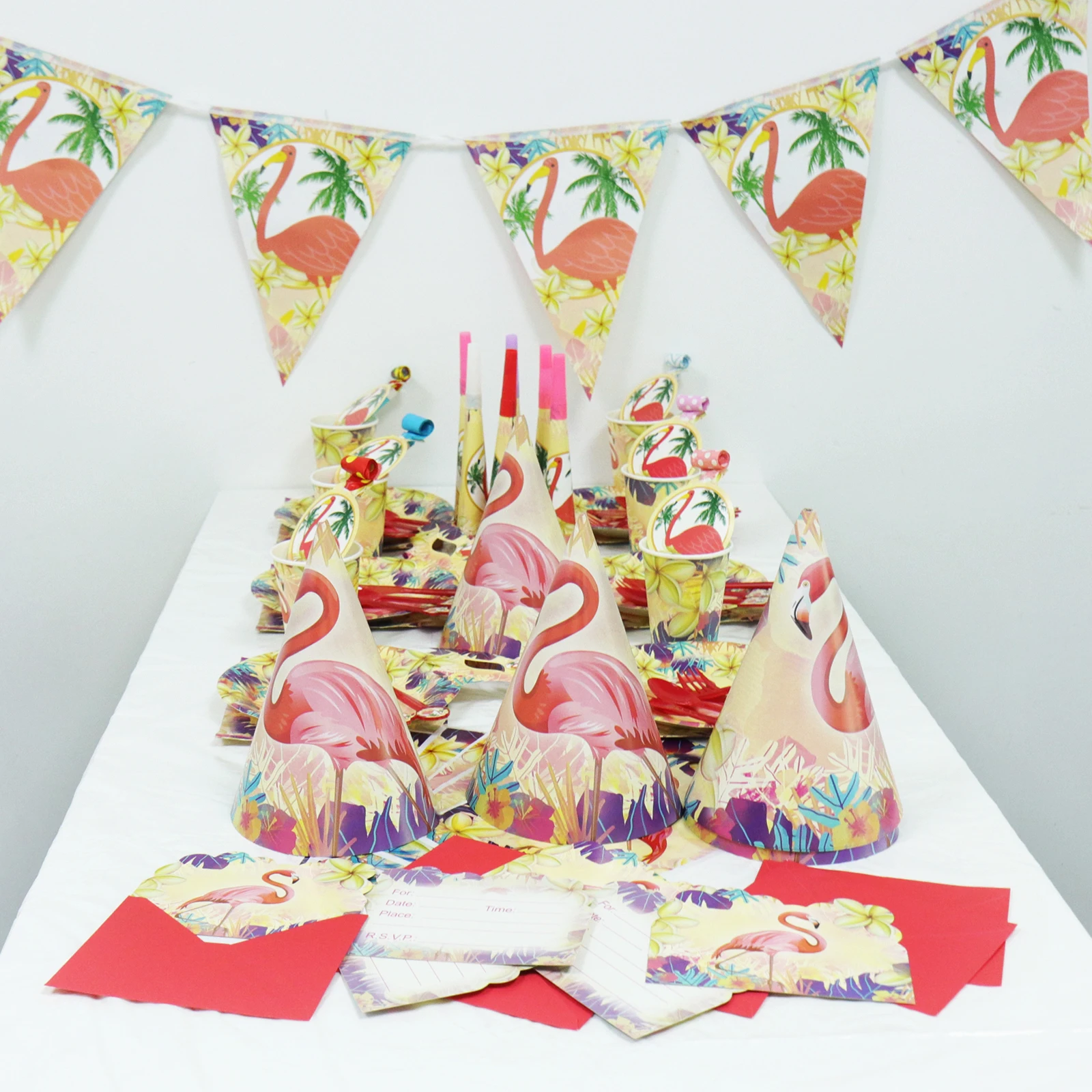 

Flamingo Theme Set 6pcs Napkins+6pcs Cups +6pcs Plates +1pcs Tablecloth for Kids Birthday Party Paper Plate Cake Dishes Supplies