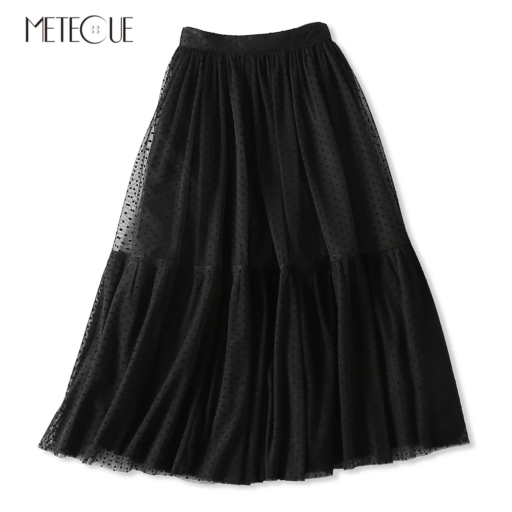 Горошек зимнее платье большого размера в стиле пэчворк женские черные Юбка-миди эластичный пояс Для женщин бальное платье юбка весна-лето