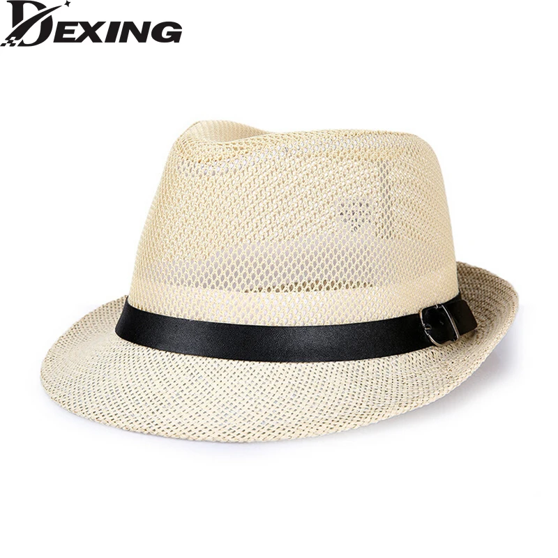 

[Dexing] Summer Beach Sun hats sunscreen Straw Hat Men Women Panama Mesh belt top Caps Jazz Fedora Hat 60cm big size