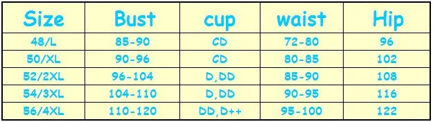 size chart for big size swimwear