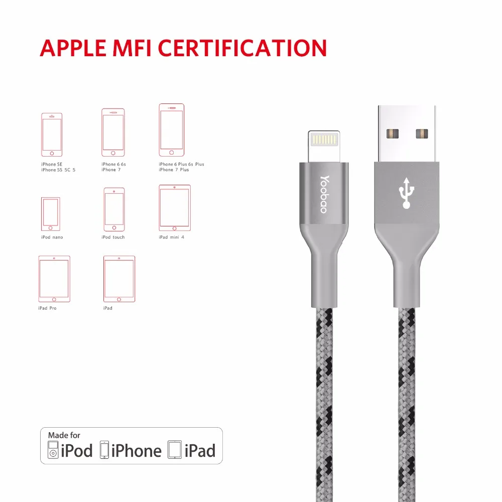 Yoobao YB 415 MFI 2.1A молнии нейлоновый 8 Pin кабель для мобильного телефона быстрой