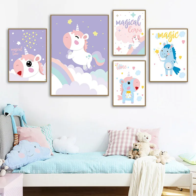 

Wall Art Canvas Paintings Poster Watercolor Candy Magic Unicorn Nordic Style Modular Pictures Prints Home Decor Children Bedroom