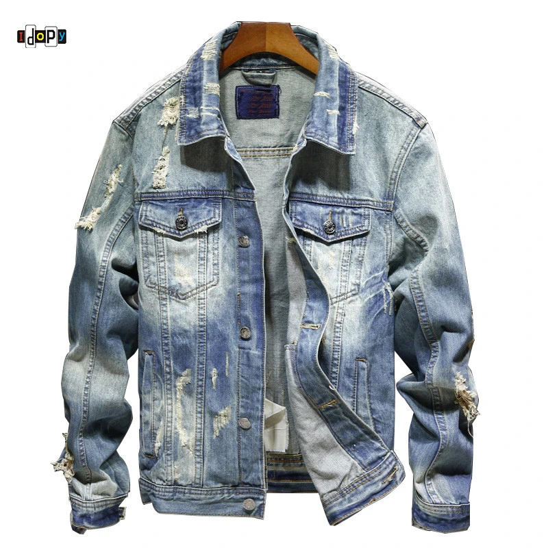 Idopy Men`s Motorcycle Slim Fit Distressed Biker Jean Denim Jacket