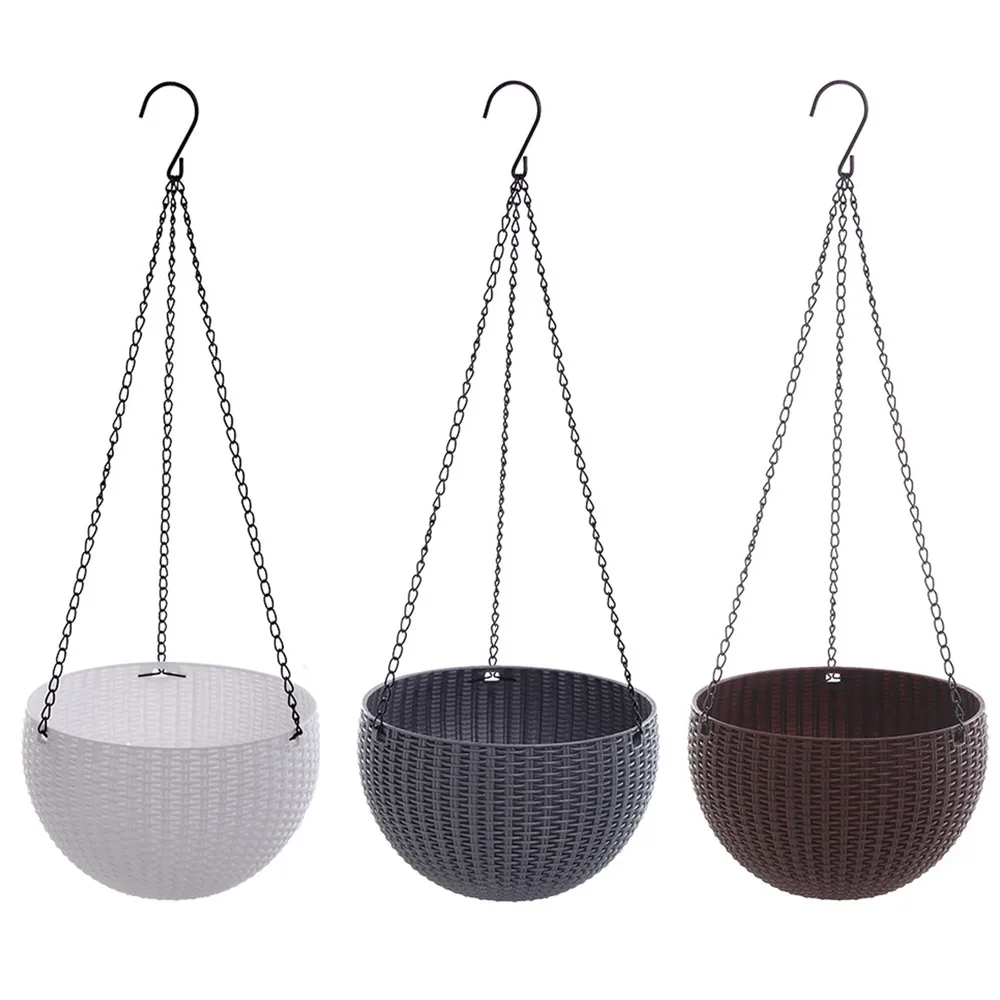 

Chain Hanging Planters Flower Pot Basket Imitation Rattan Weaving PP Garden Pot Office Hydroponic Plants Convenient Creative