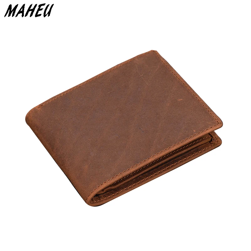 

Men's Genuine Leather Wallet Crazy Horse Short Purse Hasp Organzier inside with Coin Pocket and Card Holder
