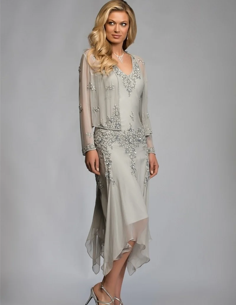 Mother of The Bride Dresses Long Sleeves Formal Evening Gowns for Women High Low Chiffon Evening Dress