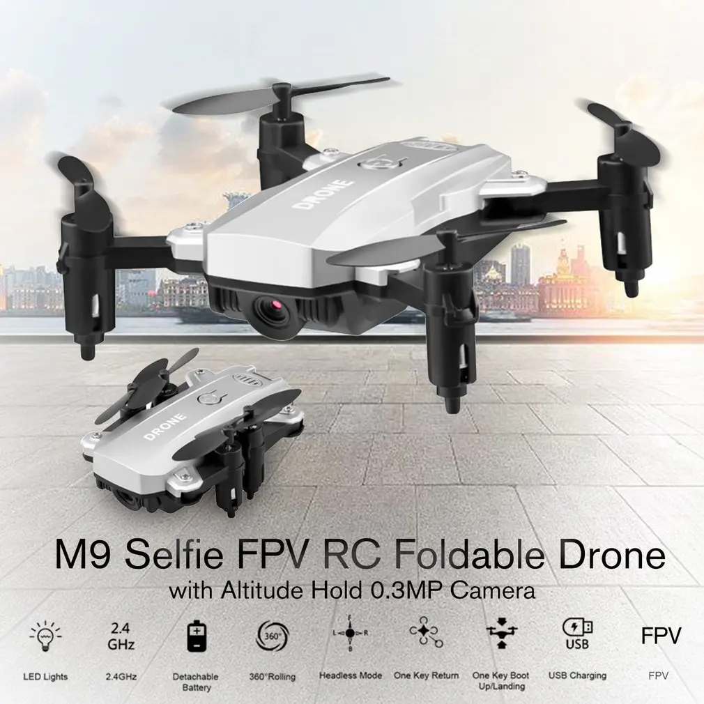 M9 2.4G Smart Selfie Foldable FPV RC Quadcopter Drone Aircraft with 0.3MP Real-time Camera Altitude Hold 3D Flips