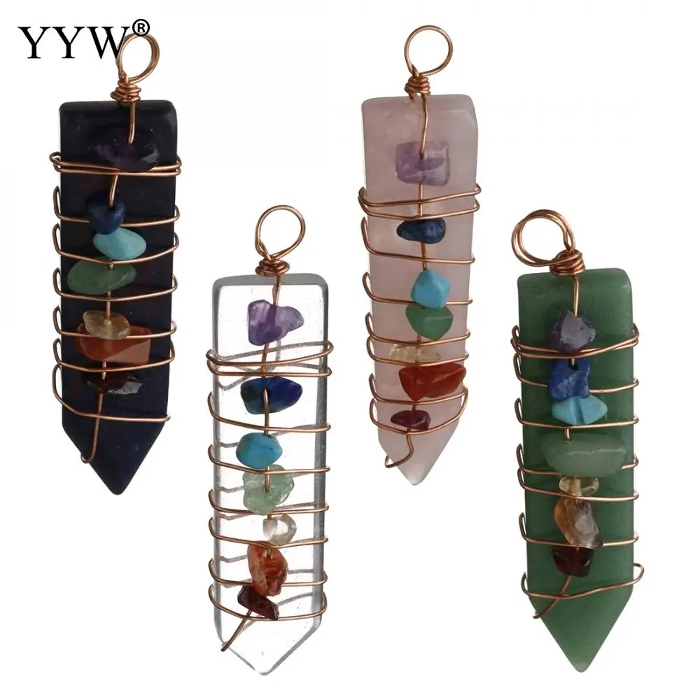 

2019 New Natural Crystal Pillar Pendant Mesh Wire Wrapped Pendants Fit Necklaces For Women Men Fashion Jewelry Chakra Pendulum