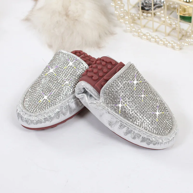 Spring Summer Flats Shoes Women Ballet Shoes For Women Casual Crystal Boat Shoes Slip On Soft Rhinestone Women Flats Plus Size - Цвет: Серебристый