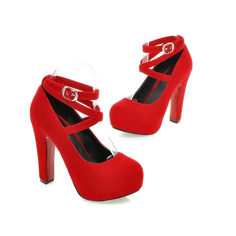 

Ankle Strap Platform Bow Tie Square High Heel Scrub Ladies Shoes Rhinestone Women Pumps Female Wedding Shoe Size 34-43