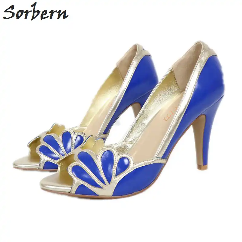 gold and royal blue heels