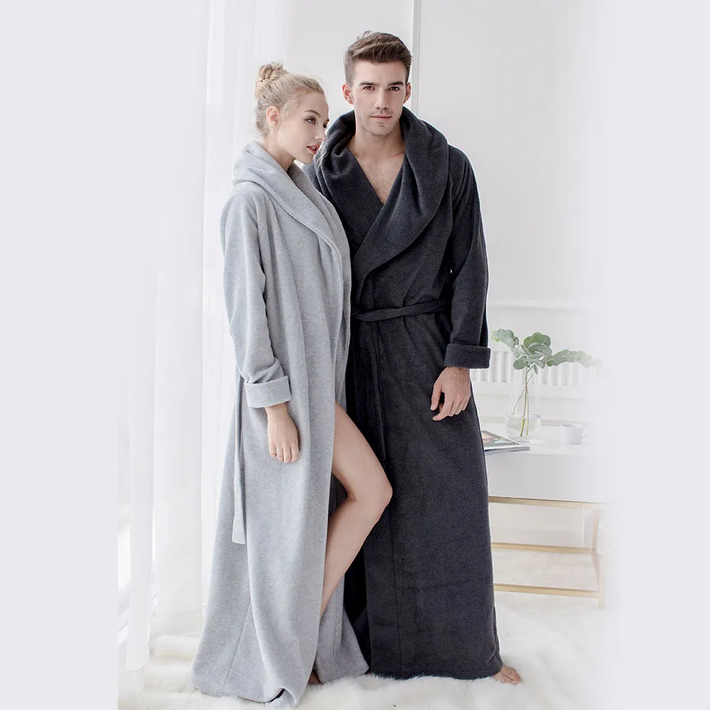 Men's Long Robes Microfiber Fleece Floor Length Plus Size Bathrobes