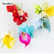 SexeMara Свадьба маленькая Калла Жених Невеста бутоньерка для невесты Свадебный Гость искусственный Шелковый цветок