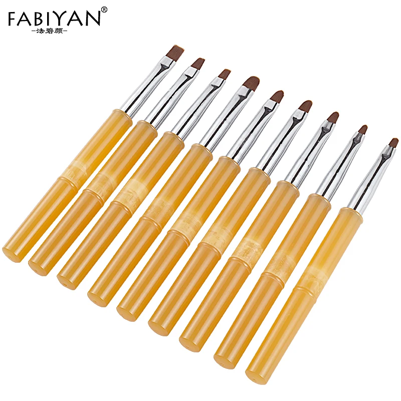 

9 Sizes Nail Art Extension Builder Pen Painting Drawing Flower Brushes Acrylic UV Gel Manicure Tips Cleaning Tool Round Flat Top