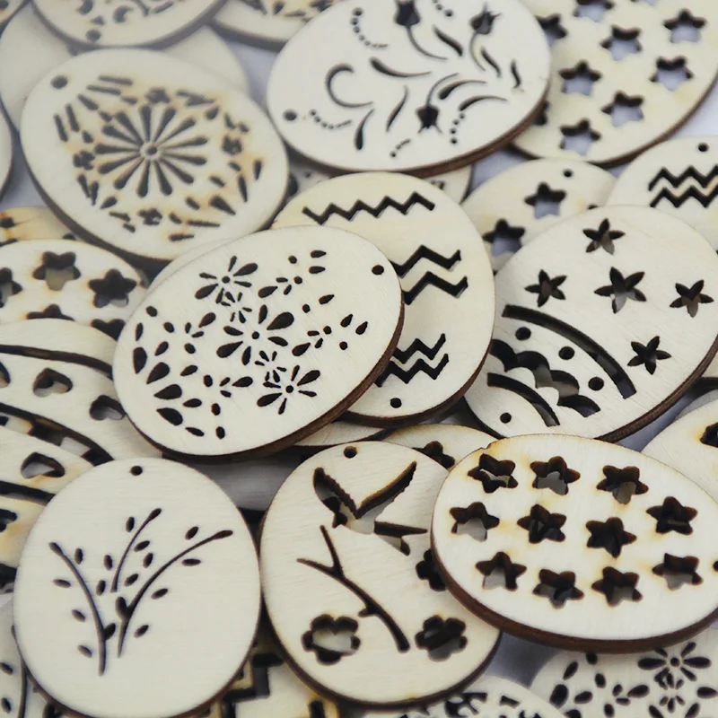 50/pcs Wooden Christmas Tree Ornaments Mini Snowflake Tree Hanging Pendants Happy Easter Eggs Decorations for Home New Year Gift