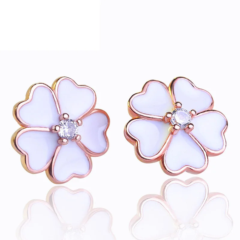 

Flowers Stud Earrings for Women Rose Gold Zircon Fashion 1 Pair Epoxy Trendy Party Sliver Earrings Jewelry Gifts