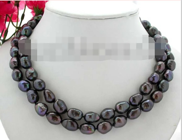 

CBN330 Beautiful LUSTER 2strands 12mm baroque black freshwater pearl necklace