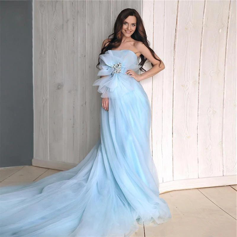 strapless-light-sky-blue-maternity-dresses