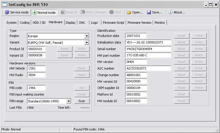 SetConfig для RNS определить хлопотные единицы изменить PIN-код стереть NAND памяти Obd2 сканер автомобиля диагностическое программное обеспечение