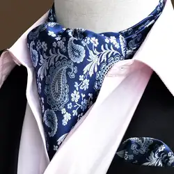 2016 синий цветочный 100% шелк Мужская Ascot платок галстук Повседневное жаккардовое платье Галстуки тканые Участник платок Набор
