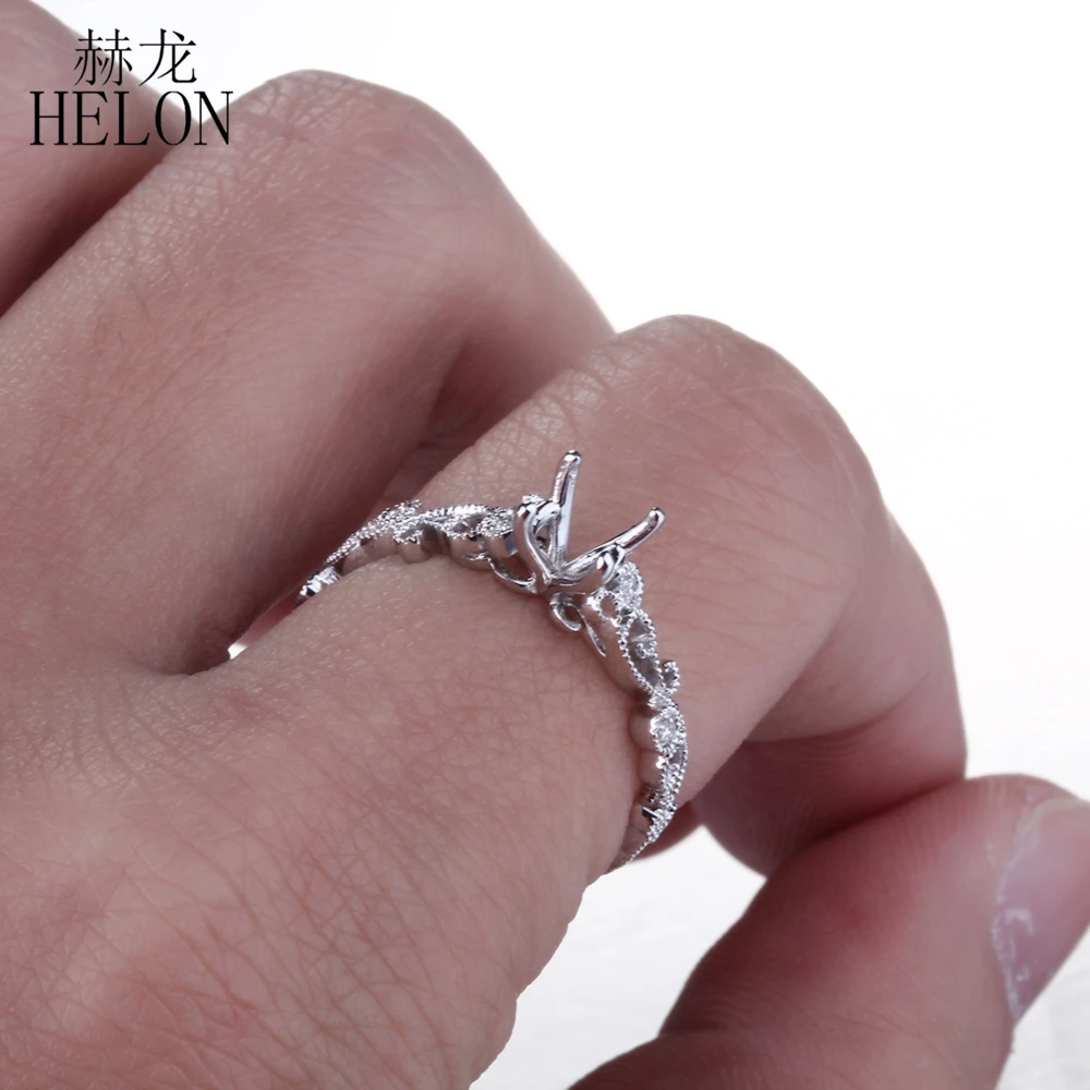 HELON 5-6 мм круглый разрез Semi Mount кольцо Solid 14K(AU585) белое золото натуральные Алмазы обручальные свадебные кольца ювелирные изделия