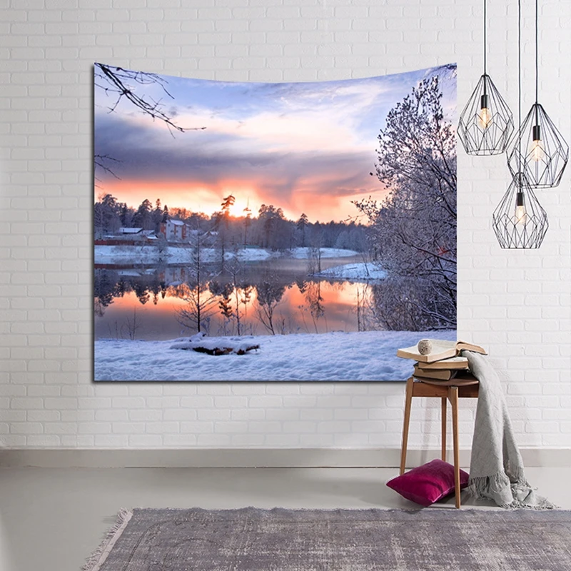 

Winter Landscape Forest Pattern Tapestry Beach Round Towel Wall Carpet Home Decor Hanging Living Room Printing Wall Tapestries