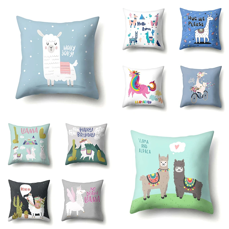 

Animals Printed Cartoon Alpaca Cushion Cover 45x45cm Polyester Llama Decor Lovely Throw Pillow Covers Unicorn Pillow Cute Gifts