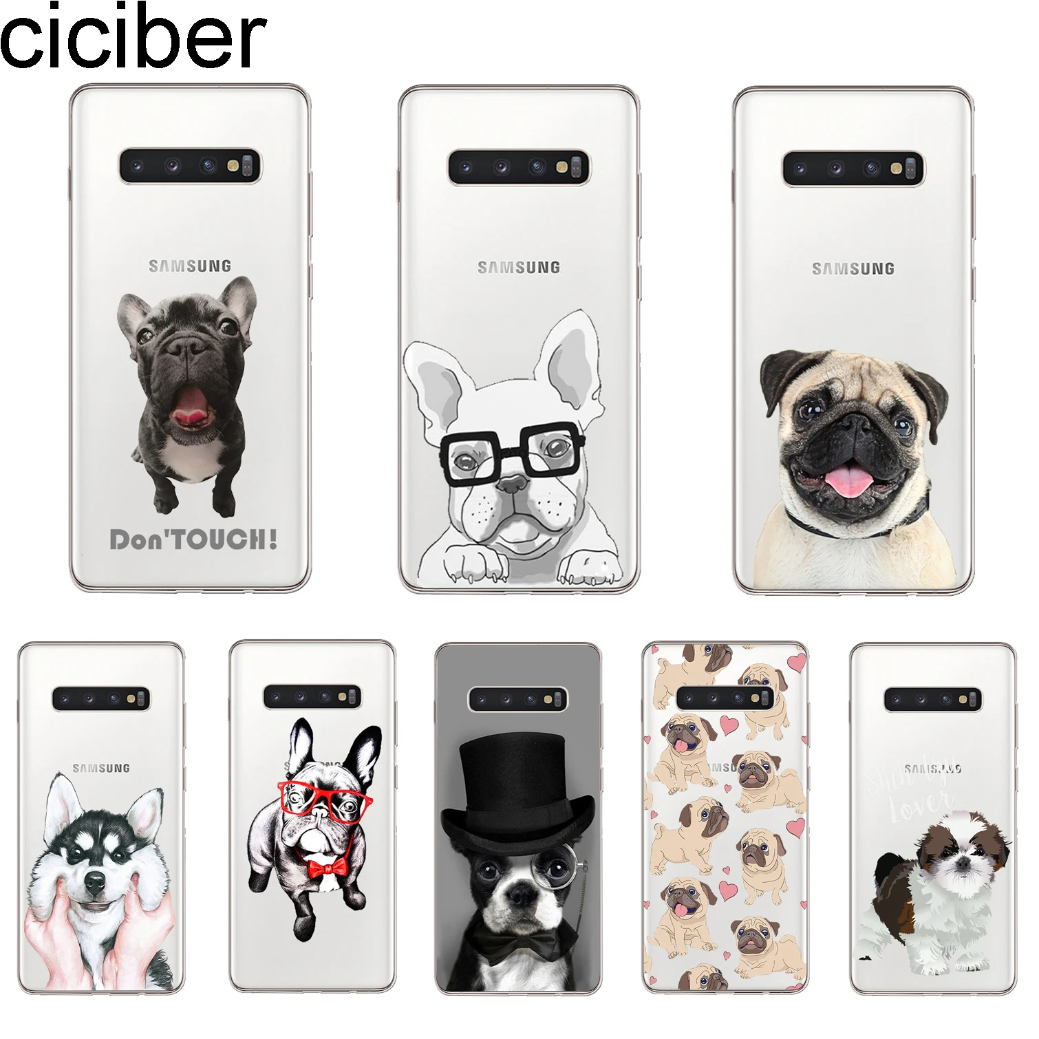 ciciber Cover For Samsung Galaxy S9 S8 S7 S6 S5 S10+ S10e Lite Plus Edge mini Phone Cases Soft TPU Puppy Pug French Bulldog |