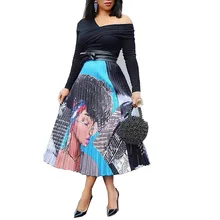 Женская юбка с принтом винтажная мультяшная сексуальная высокая талия до середины икры Длина плиссированные юбки