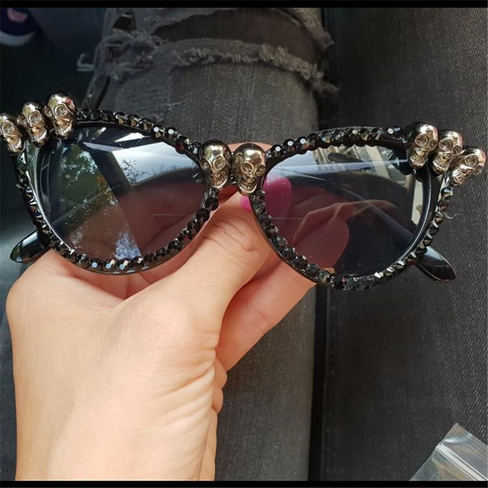 coach sunglasses Women Gothic Black Cat Eye Skull Sunglasses Rhinestone Gorgeous Cateye Ladies Round Sun Glasses Dropshipping Vintage Eyewear ray ban sunglasses women