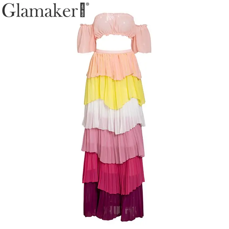 Glamaker сексуальный ретро костюм из двух частей макси платье женское летнее