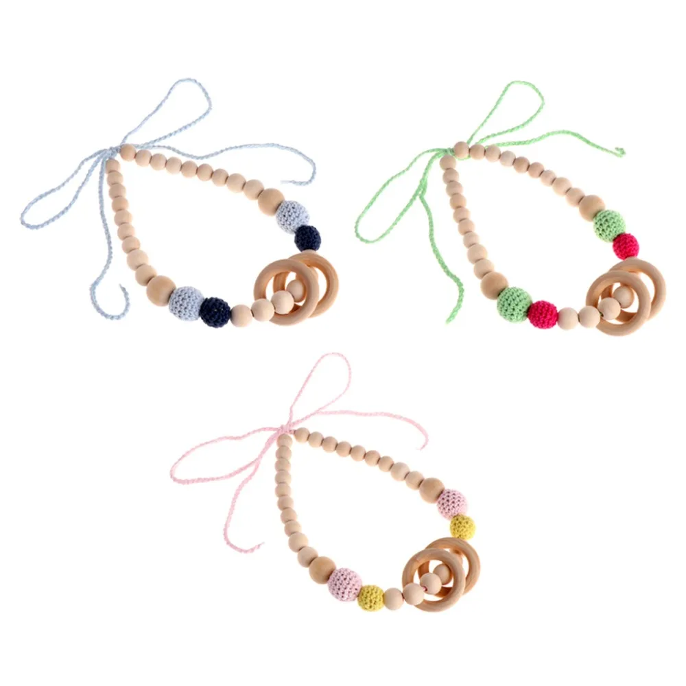 

Chain Baby Teething Necklace Teether Charm Wood Beads Chewable Loop Jewelry Baby Dental Care Teethers Gift