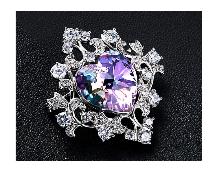 Cdyle украшенные кристаллами Броши для женщин модные ювелирные изделия элегантный роскошный синий фиолетовый в форме сердца тренд