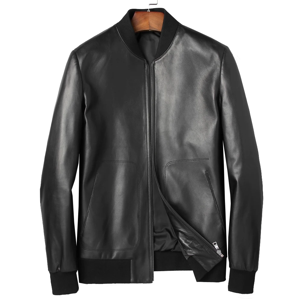 

Breif Natural Sheep Skin Leather Jacket Men Casual Zipper Outwear Gentleman Genuine Black Real Leather Fashion Black Jacket 4XL