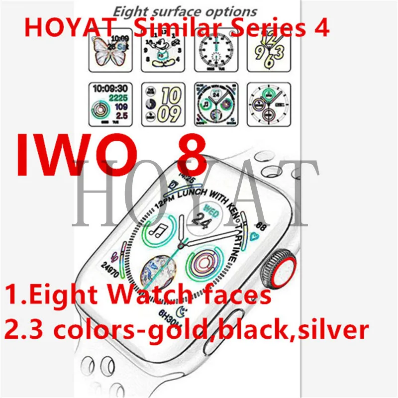

2019 IWO 8 Smart Watch 44mm 1:1 Series 4 Smart Wristband Matte alloy case 8 clocks Intelligent watch For iphone