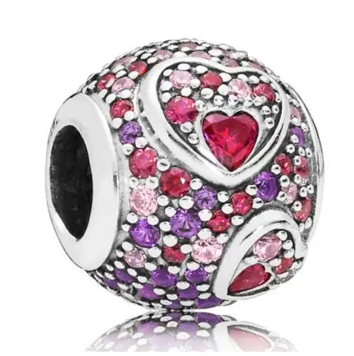 

Original 925 Sterling Silver Charm Kaleidoscopic Pattern Asymmetric Hearts Of Love Beads Fit Pandora Bracelet Bangle Diy Jewelry