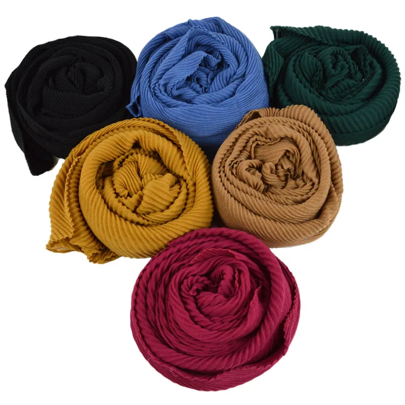 

Women Solid Crinkle Hijab Scarf Plain Soft Cotton Viscose Wraps Girl Fashion Headband Shalws Scarves 10PCS/Lot