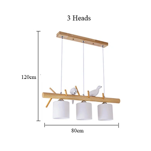 Декоративные подвесные светильники в скандинавском стиле, стеклянная Подвесная лампа для столовой, детская комната, E27, 2/3 головок, креативная Подвесная лампа с птицами, деревянная светодиодная Подвесная лампа - Цвет корпуса: 3 Heads  80 x 20cm