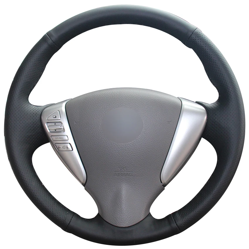 Черный синтетический кожаный чехол рулевого колеса автомобиля для Nissan Tiida Sylphy Sentra Versa Note