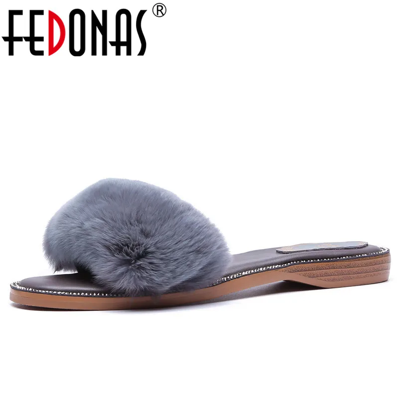 

FEDONAS 1New Arrival Women Gladiator Sandals Rabbit Fur Summer Square Heels Shoes Woman Casual Luxury Elegant Shallow Slippers