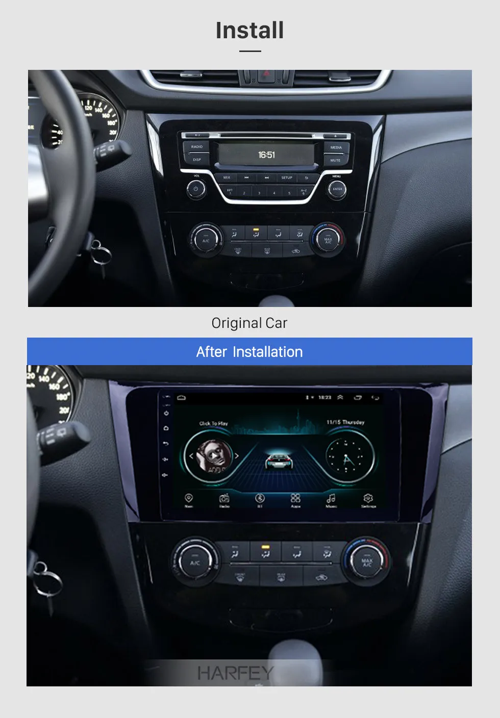 Top Harfey GPS Radio Bluetooth car Multimedia player Navigation System 9" Android 8.1 for Nissan X-Trail 2013 2014 with 3G WiFi SWC 2