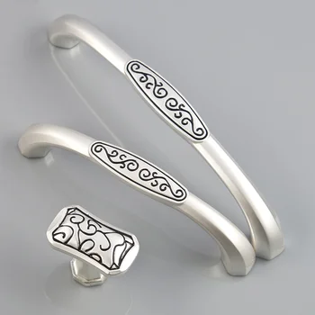 

5x Modern Simple Style Silver Plating Black flower Handles and Knobs for Closet Cabinet Dresser Kitchen Drawer Door Pull handle