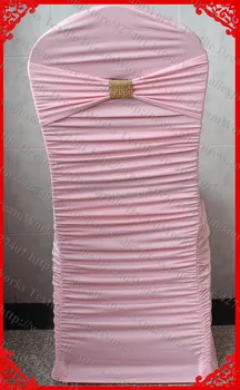 

NO.3 Light Pink Ruffled Lycra Chair Covers With Lycra Band And Gold Diamond Mesh Buckle For Wedding Decoration & Party
