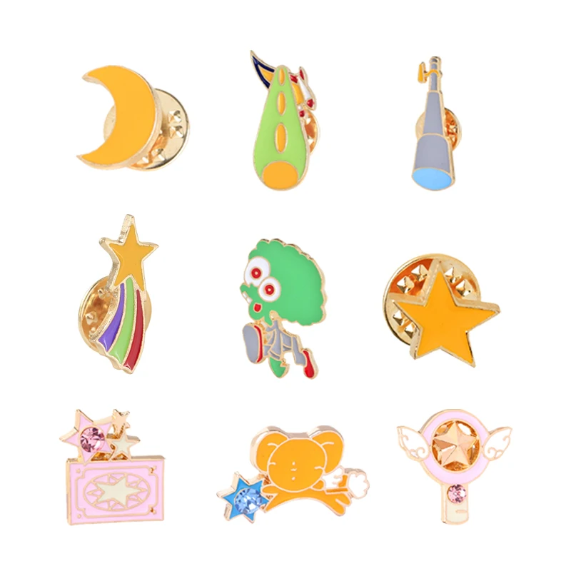 Space Cartoon Brooches Star Moon Telescope Rocket Enamel