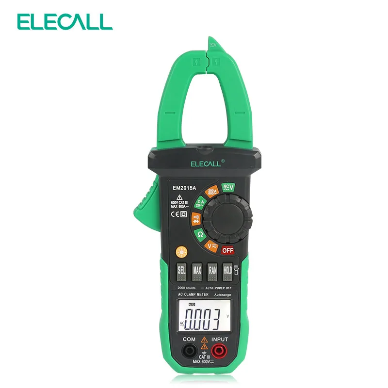 

ELECALL EM2015A 26mm Jaw Capacity Easy To Separate The Wire NCV Digital Clamp Meter With Torch Diode Resistance Measurement
