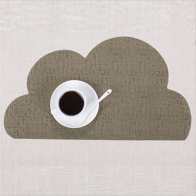 

5pcs Solid Color PVC Bar Mat Cloud Shaped Plate Mat Table Mat Waterproof Heat insulation and non slip Western food mat Home Kitc