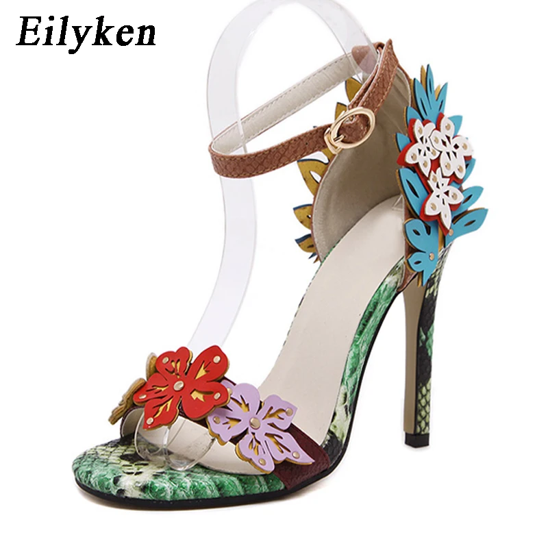 

Eilyken New Design Buckle Strap Sandals Women Shoes Flower Super Retro Thin Heel Ladies Peep Toe Gladiator Sandals Size 35-40